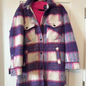 BlankNYC Plaid Long Shacket with pink long sleeve top